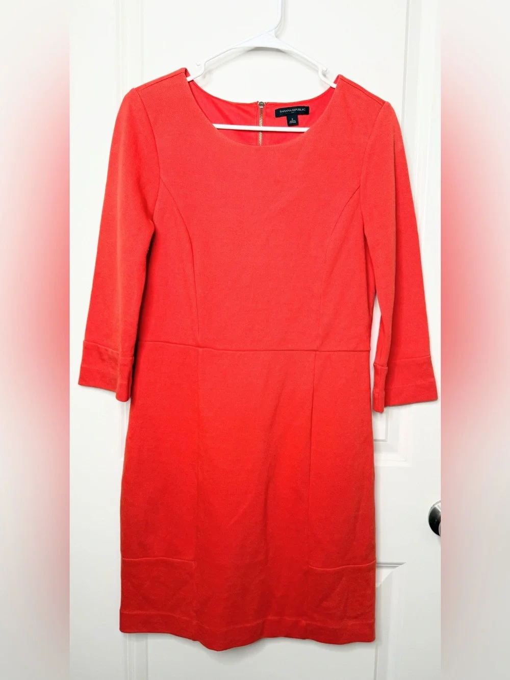 Banana Republic Size 6 Coral Orange Sheath Dress 3/4 Sleeve Career Work Ponte